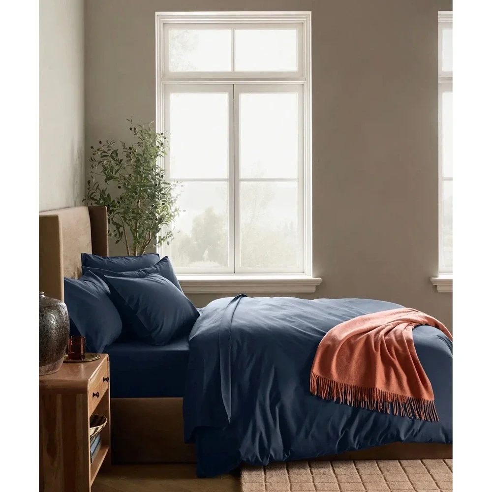 Quince Organic Cotton Percale Duvet Cover Set Full/Queen Navy